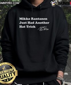 Nice Mikko Rantanen Just Had Another Hat Trick Hoodie featuring Rantanen's jersey design and vibrant colors.