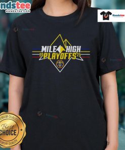 Denver Nuggets 2025 Playoffs logo on a stylish ladies tee, perfect for fans celebrating the Mile High team's spirit.
