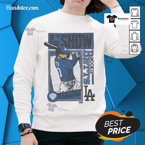 Alt Text: Mookie Betts Dodgers sweatshirt from MLB The Show, showcasing team colors and stylish design for baseball fans.