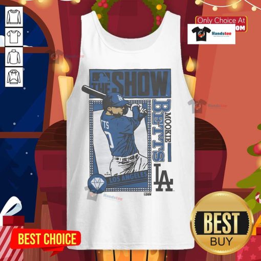 Alt Text: Mookie Betts tank top featuring the Dodgers logo, perfect for MLB The Show fans and baseball enthusiasts.