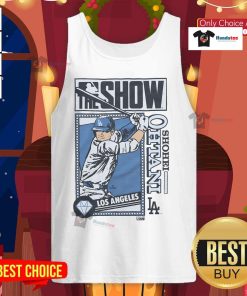 Stylish Nice MLB The Show Dodgers Shohei Ohtani tank top featuring vibrant team colors and logo for baseball fans.