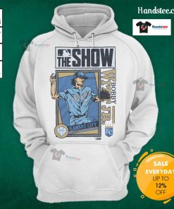 Alt Text: Bobby Witt Jr. Kansas City Royals hoodie from MLB The Show, showcasing team colors and player graphics.