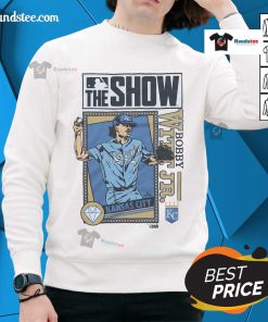 Nice MLB The Show Royals Bobby Witt Jr. sweatshirt featuring vibrant team colors and stylish design for fans.