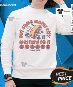 Alt Text: Nice MLB X Flavortown Detroit Tigers sweatshirt featuring vibrant team colors and stylish design for fans.