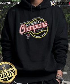NC State Wolfpack 2025 NCAA Women's Tennis National Champions hoodie in red, showcasing team pride and championship spirit.