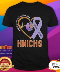 New York Knicks Alzheimers Awareness T-Shirt featuring heartbeat and brain graphic, promoting remembrance and support.