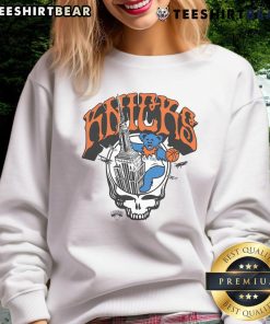 Nice New York Knicks x Grateful Dead skull sweatshirt featuring vibrant colors and unique design, perfect for fans.