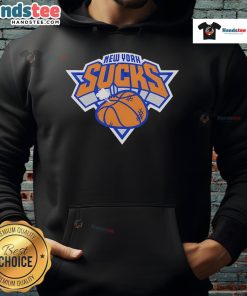 Nice New York Sucks Basketball Hoodie in black with bold lettering, perfect for sports fans and casual wear.