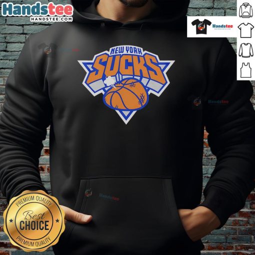 Nice New York Sucks Basketball Hoodie in black with bold lettering, perfect for sports fans and casual wear.