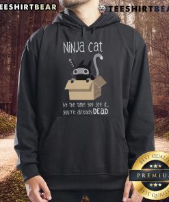 Cool Nice Ninja Cat hoodie design with bold text 'By The Time You See It, You're Already Dead' in vibrant colors.