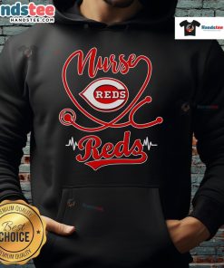 Nice nurse wearing a Cincinnati Reds hoodie, showcasing team spirit and comfort in a casual setting.