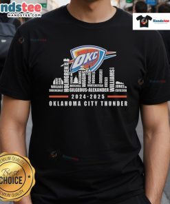 2024-2025 Oklahoma City Thunder Skyline T-Shirt featuring vibrant city name design, perfect for fans and collectors.