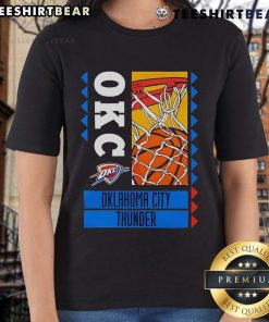 2025 Ladies' tee featuring Oklahoma City Thunder Basketball design, perfect for fans and stylish sportswear enthusiasts.