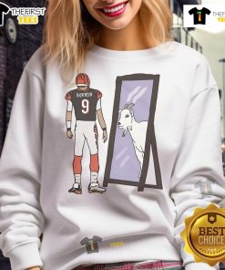 Nice Original Joe Burrow Mirror GOAT Cincinnati Football Sweatshirt showcasing stylish design and team spirit.