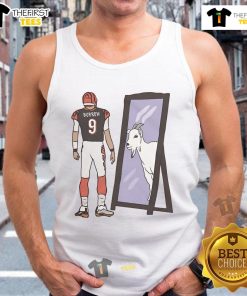 Nice Original Joe Burrow Mirror GOAT Cincinnati Football Tank Top featuring bold graphics and a stylish design for fans.