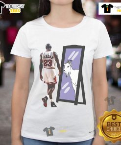 Stylish ladies tee featuring a mirror design of Michael Jordan, the GOAT, perfect for basketball fans and fashion lovers.