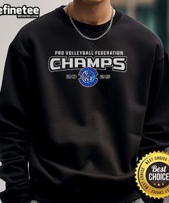 2025 Champions Nice Orlando Valkyries Pro Volleyball Federation sweatshirt showcasing team colors and logo.
