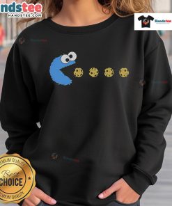 Nice Pac-Man Cookie Monster sweatshirt featuring vibrant colors and playful design perfect for gaming and snack lovers.