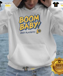 Nice Pacers Boom Baby 2025 Playoffs Hoodie featuring vibrant team colors and bold graphics for die-hard fans.