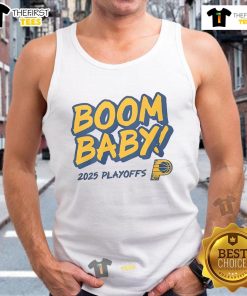 Nice Pacers Boom Baby 2025 Playoffs tank top featuring vibrant team colors and bold graphics for fans.
