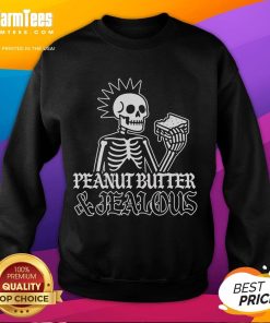 Alt Text: Nice Peanut Butter And Jealous Skeleton Metal Sweatshirt featuring a fun skeleton graphic and cozy design.