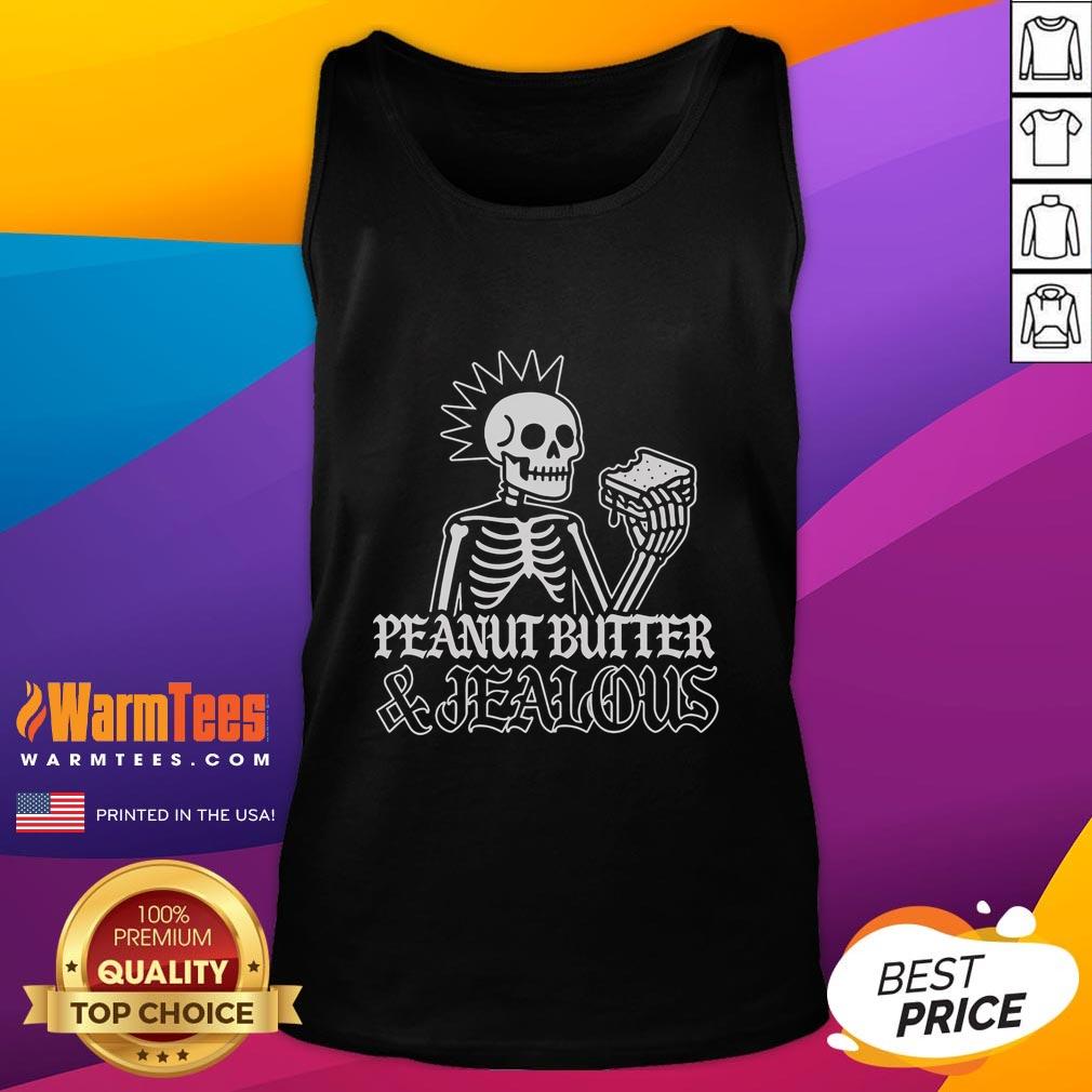 Nice Peanut Butter And Jealous Skeleton Metal Tank Top Stylish skeleton metal tank top featuring 'Nice Peanut Butter And Jealous' graphic, perfect for music lovers and casual wear.