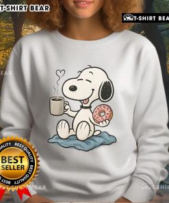 Alt Text: Cozy Nice Peanuts donut coffee Snoopy sweatshirt featuring colorful graphics for fans of the Peanuts cartoon.