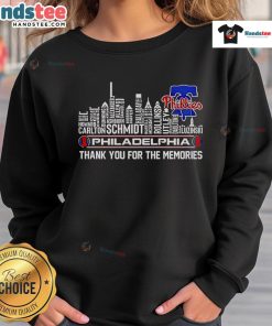 Cozy Nice Philadelphia Phillies skyline sweatshirt featuring 'Thank You For The Memories' design for fans.
