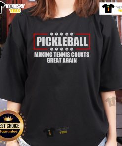 Nice Pickleball Making Tennis Courts Great Again Ladies Tee featuring a fun pickleball graphic and vibrant colors.