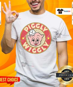 Vintage retro Piggly Wiggly T-shirt design featuring classic logo and vibrant colors, perfect for nostalgic shoppers.