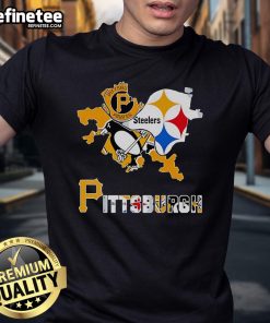 Alt Text: Pittsburg State Sports Map T-Shirt featuring a vibrant graphic design showcasing the university's sports teams.