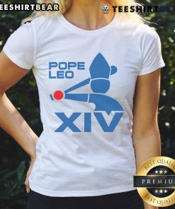 Stylish Nice Pope Leo XIV baseball logo on a ladies tee, perfect for fans of unique graphic apparel.