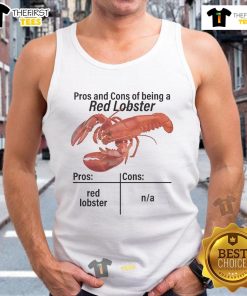Red Lobster tank top showcasing the pros and cons of wearing themed apparel for seafood lovers and restaurant fans.