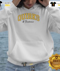 Cozy Nice Quirks and Features hoodie displayed on a hanger, showcasing its unique design and vibrant colors.