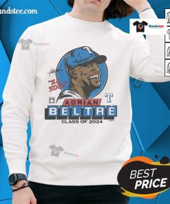 Nice Rangers Adrian Beltre Signature Class of 2024 sweatshirt featuring bold graphics and a comfortable fit.