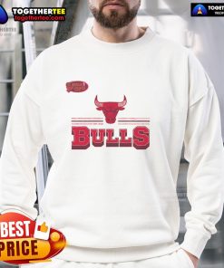 Alt Text: Stylish red Chicago Bulls fan banner sweatshirt featuring bold team logo, perfect for basketball enthusiasts and game days.