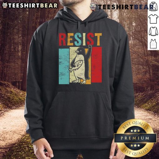 Nice Resist Resistance Penguin USA activism freedom protest hoodie showcasing vibrant design and strong message.
