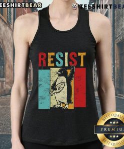 Activism-themed tank top featuring a penguin and 'Nice Resist Resistance' slogan for USA freedom protest fashion.