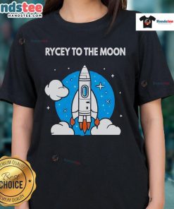 Alt Text: Nice Rycey To The Moon Ladies Tee featuring a whimsical moon graphic and stylish design for casual wear.