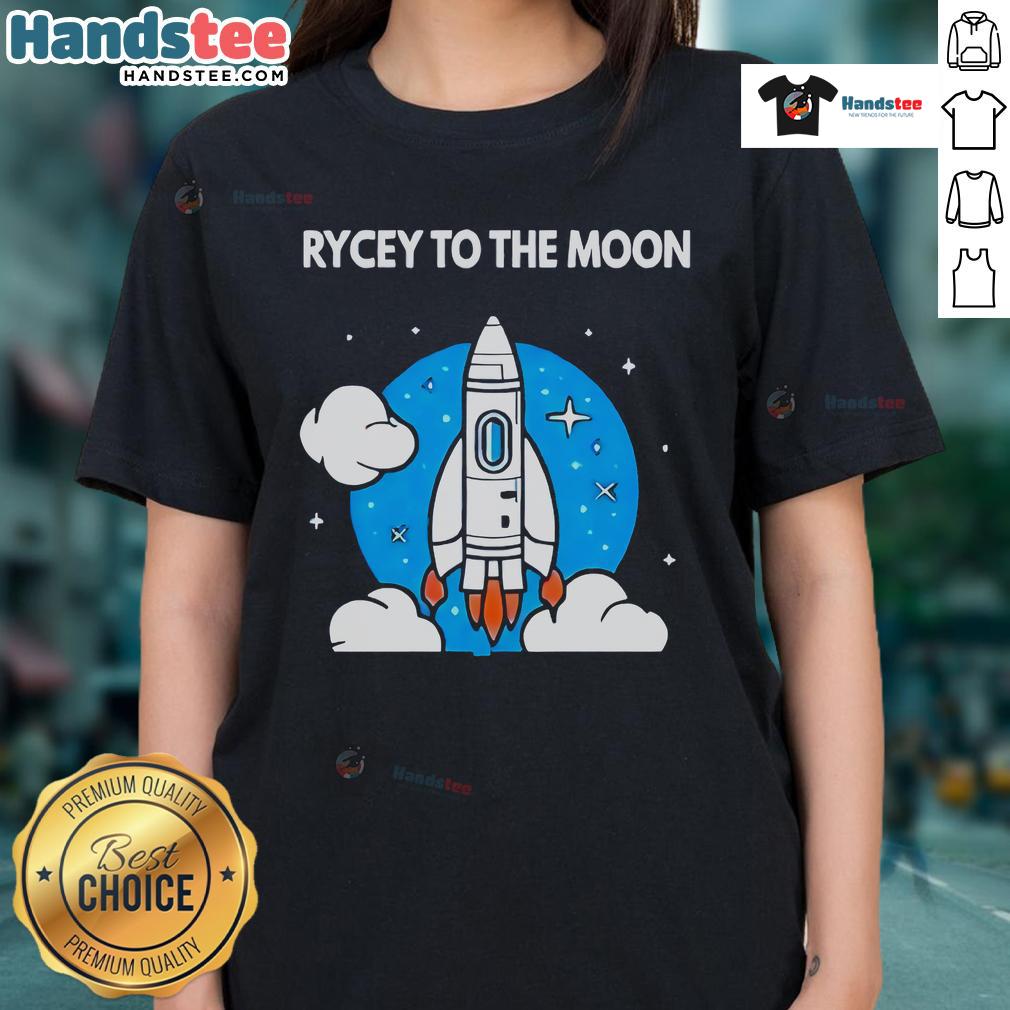 Nice Rycey To The Moon Ladies Tee Alt Text: Nice Rycey To The Moon Ladies Tee featuring a whimsical moon graphic and stylish design for casual wear.
