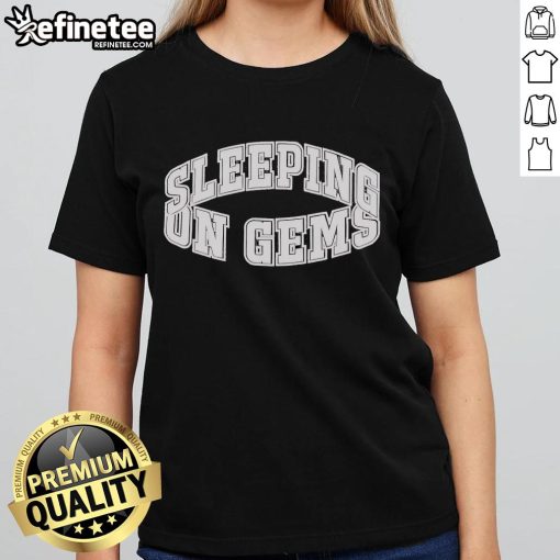Nice Sleeping on Gems logo featured on a stylish ladies tee, perfect for casual wear and gemstone enthusiasts.