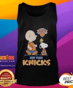 Nice Snoopy and Charlie Brown Peanuts New York Knicks tank top featuring vibrant graphics and a stylish design.