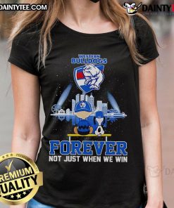 Nice Snoopy and Charlie Brown Western Bulldogs Forever tee for ladies, celebrating team spirit beyond just winning.