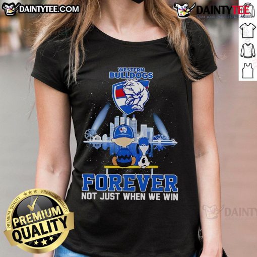 Nice Snoopy and Charlie Brown Western Bulldogs Forever tee for ladies, celebrating team spirit beyond just winning.