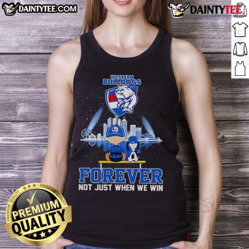 Nice Snoopy and Charlie Brown tank top featuring Western Bulldogs Forever slogan, perfect for fans and casual wear.