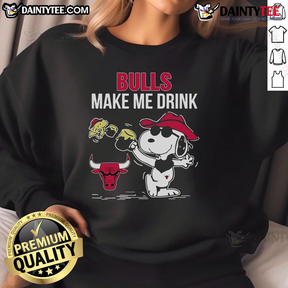 Nice Snoopy And Woodstock Chicago Bulls Make Me Drink Sweatshirt Cozy 'Nice Snoopy and Woodstock Chicago Bulls Make Me Drink' sweatshirt featuring iconic characters in team colors.