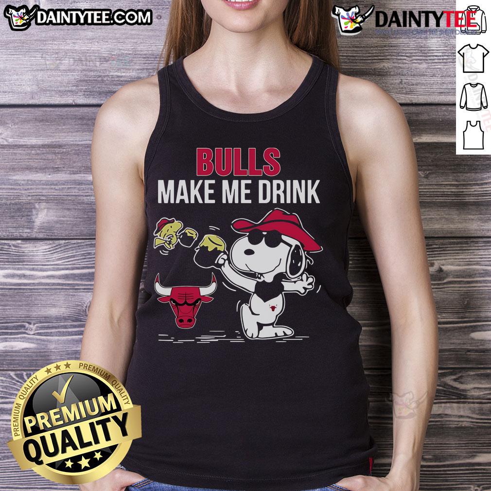 Nice Snoopy And Woodstock Chicago Bulls Make Me Drink Tank Top Alt Text: Snoopy and Woodstock in Chicago Bulls tank top with 'Make Me Drink' slogan, perfect for casual summer wear.