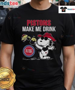 Alt Text: Nice Snoopy and Woodstock Detroit Pistons t-shirt design perfect for fans who enjoy a fun drink.