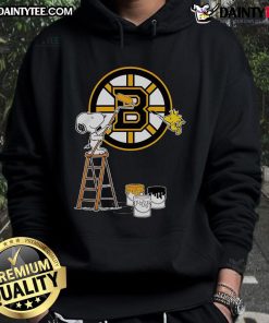 Cozy hoodie featuring a Snoopy and Woodstock painting with the Boston Bruins logo for fans and collectors.