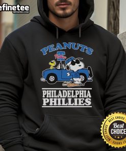 Alt Text: Snoopy and Woodstock in Philadelphia Phillies Joe Cool hoodie, perfect for Peanuts fans and baseball enthusiasts.